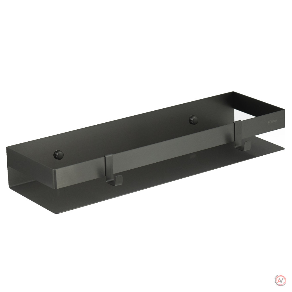 Полка для душа прямая 400 мм Lemark SHELF LINE из нерж. стали с крючками, графит